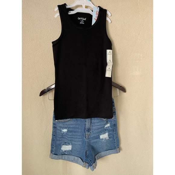 Art Class, Cat & Jack Other - Art Class Medium Wash Ripped Rolled Bottom Shorts & Cat & Jack Black Activewear